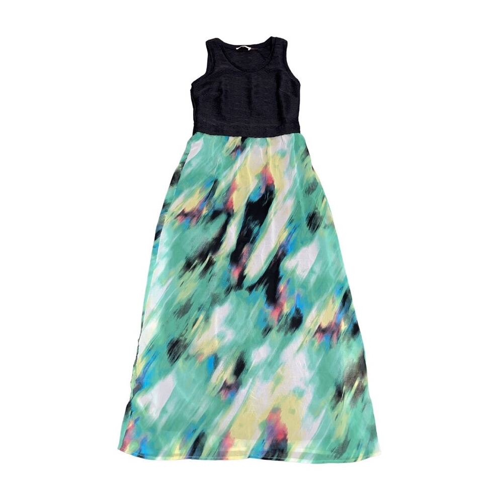 Calvin Klein Sleeveless Maxi Dress Colorblock Watercolor SZ XS Retro Artsy Chic